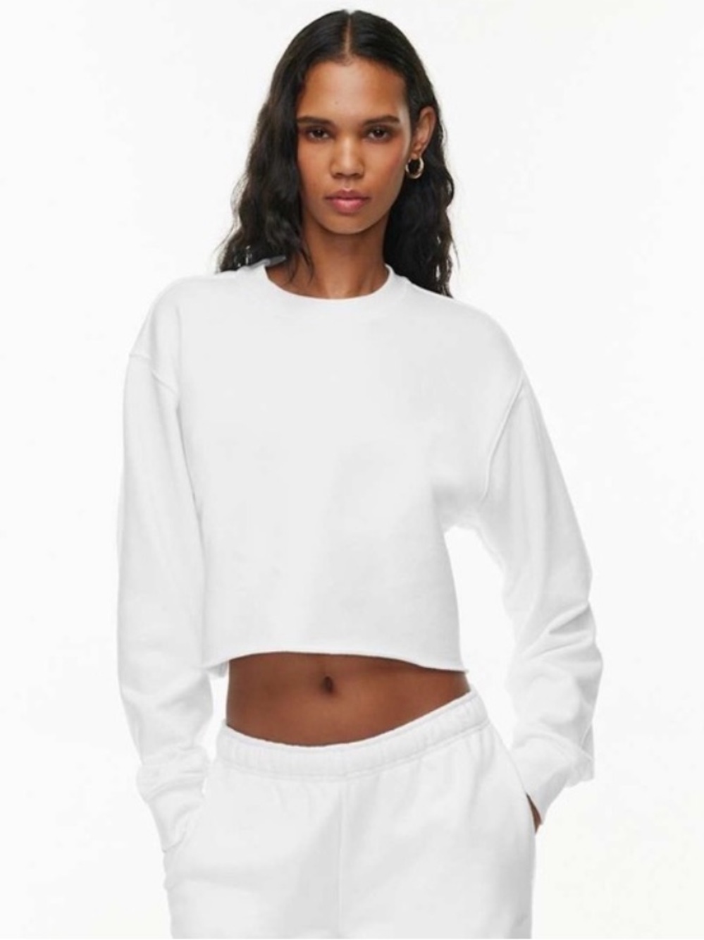 TNA White sweat, fleece, cozy, fleece Cropped Crewneck Sweatshirt